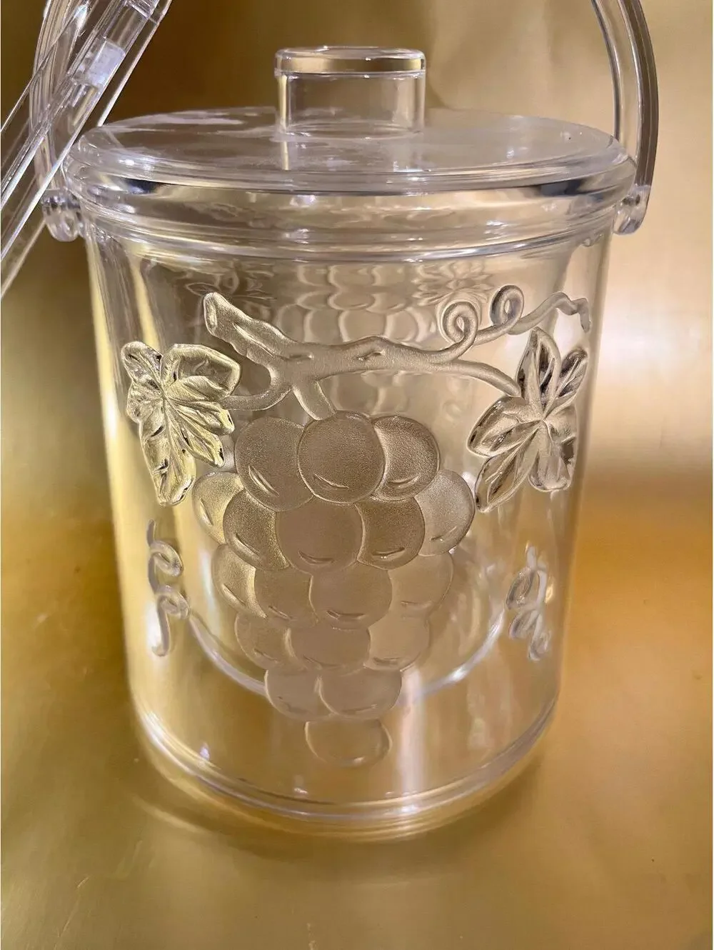 Clear Acrylic Ice Bucket with Grapes Design and Tongs
